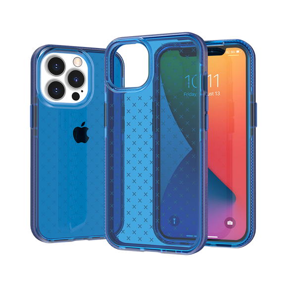 For iPhone 13 Pro Max CROSS Design Ultra Thick 3.0mm Transparent ShockProof Hybrid Case Cover - Blue