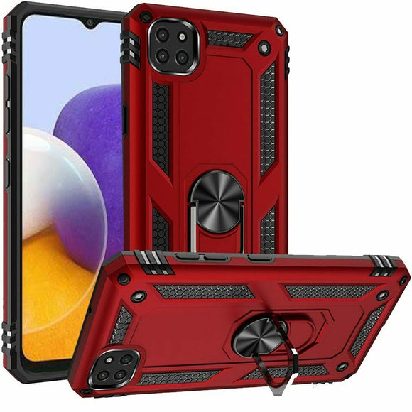 For Boost Celero 5G, Samsung A22 5G Magnetic Ring Kickstand Hybrid Case Cover - Red