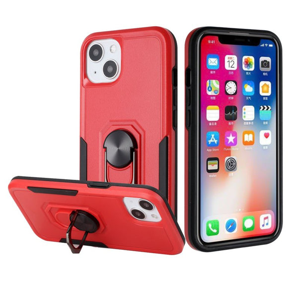 For iPhone 13 Pro Max Tough Strong Dual Layer Flat Magnetic Ring Stand Case Cover - Red