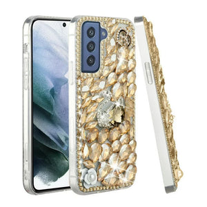 For Samsung s23 FE 5G Full Diamond with Ornaments Hard TPU Case Cover - Gold Swan Crown Pearl