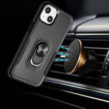 For iPhone 13 Pro Max Tough Strong Dual Layer Flat Magnetic Ring Stand Case Cover - Black