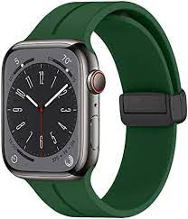 For Apple Watch Size 42/44/45/49mm Magnetic Buckle Premium Silicone Watch Band - Midnight Green