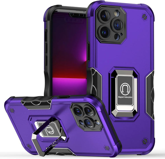 For iPhone 15 Plus OPTIMUM Magnetic Ring Stand Hybrid Case Cover - Dark Purple