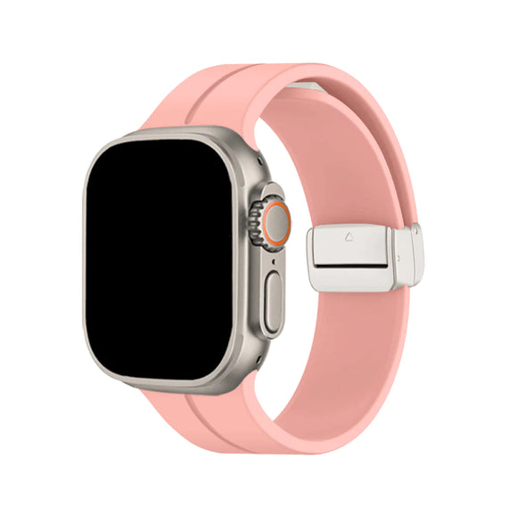 For Apple Watch Size 42/44/45/49mm Magnetic Buckle Premium Silicone Watch Band - Light Pink