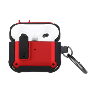 For AirPods 1/2 Switch Closure Premium Ultra ShockProof Hybrid With Metal Hook Case Cover - Black+Red