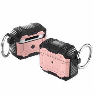 For AirPods Pro2 (2022 2nd Version) Rugged ShockProof Hybrid With Metal Hook Case Cover - Rose Gold