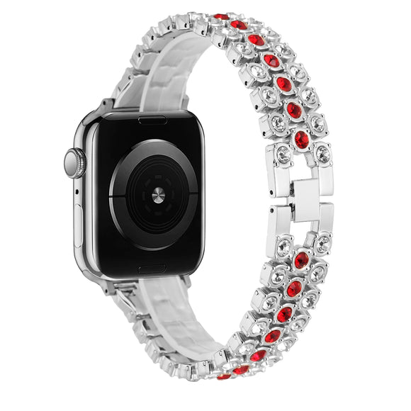 For Apple Watch Size Ultra 49/42/44/45mm Chrome Diamond Watch Band - Silver/Red