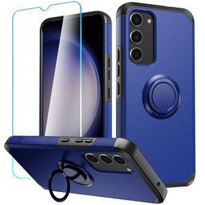 For Samsung S23 FE 5G Tough Hybrid With Ring Stand + Tempered Glass - Classic Blue