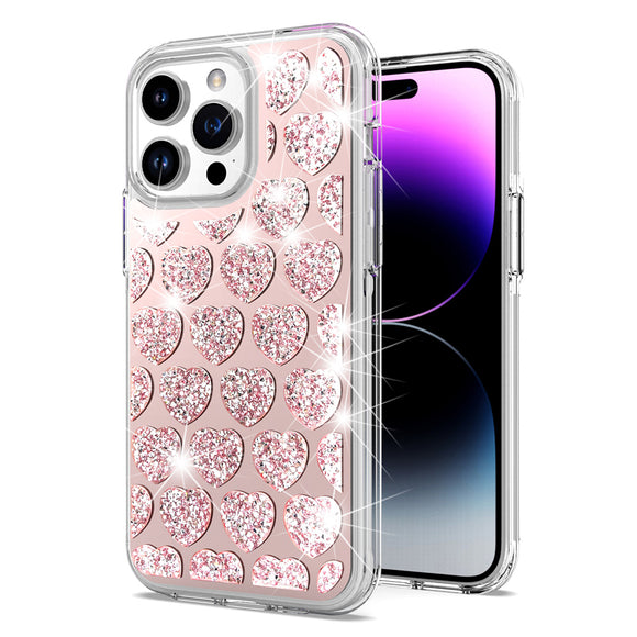 For iPhone 15 Bling Hybrid Case Cover - E