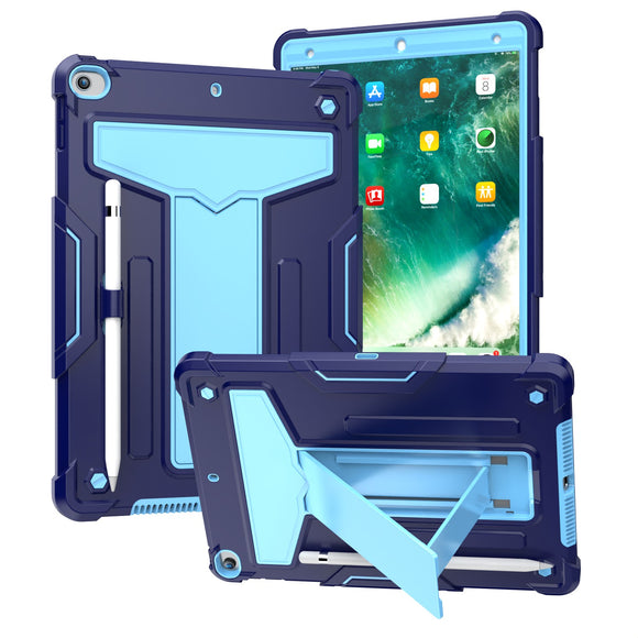 For Apple iPad 9th 8th 7th Gen 10.2 inch Tablet Vertical 3in1 Tough Hybrid Kickstand - NavyBlue/Blue