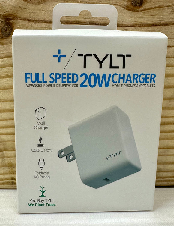 Tylt 20W Fast Charging Wall Charger USB-C (cable not included) - White