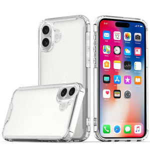 For iPhone 16 6.1 inch Colored Shockproof Transparent Hard PC TPU Hybrid Case Cover - Clear/Clear