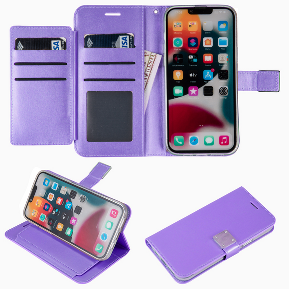 For iPhone 15 Wallet ID Card Holder Case Cover - Dark Purple