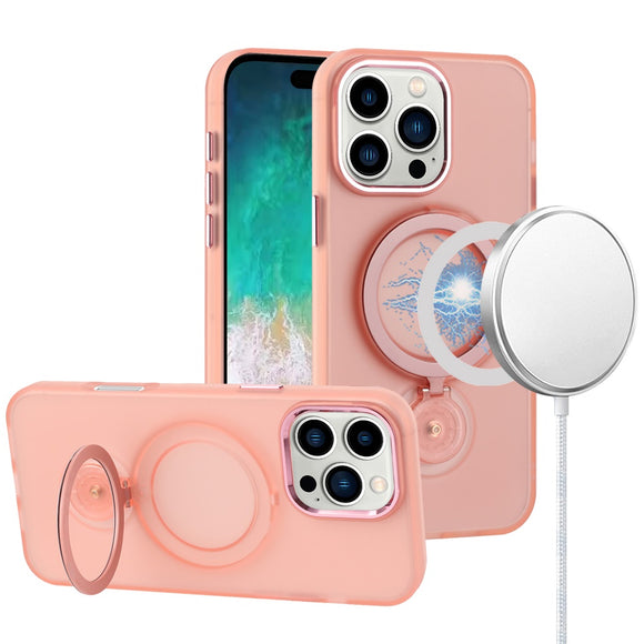 For iPhone 16 Pro Max 6.9 inch Hoop Kickstand [Magnetic Circle] HD Transparent Chrome Hybrid - Pink