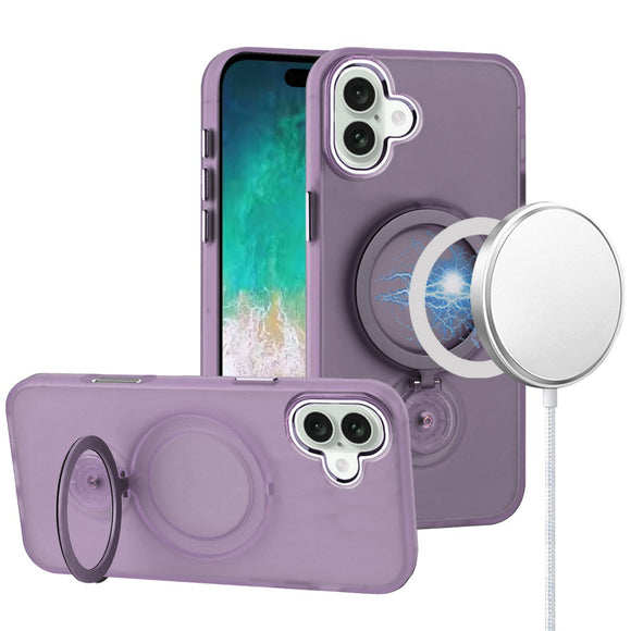 For iPhone 16 Plus 6.7 inch Hoop Kickstand [Magnetic Circle] HD Transparent Chrome Hybrid - Purple