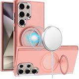 For Samsung s25 Ultra Hoop Kickstand [Magnetic Circle] HD Transparent Chrome Hybrid - Pink