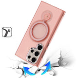 For Samsung s25 Ultra Hoop Kickstand [Magnetic Circle] HD Transparent Chrome Hybrid - Pink
