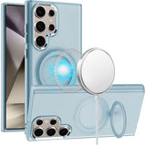 For Samsung s25 Ultra Hoop Kickstand [Magnetic Circle] HD Transparent Chrome Hybrid - Sky Blue