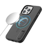 For iPhone 14 6.1" Shockproof Hybrid [Magnetic Circle] with Stand - Black