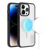 For Apple iPhone 14 6.1" MagSafe Compatible Circle Design Hybrid with Stand Case Cover - Clear/Black