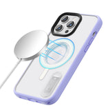 For iPhone 14 6.1" Shockproof Hybrid [Magnetic Circle] with Stand - Clear/Purple