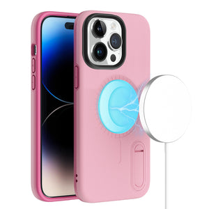 For Apple iPhone 14 6.1" MagSafe Compatible Circle Design Hybrid with Stand Case Cover - Pink
