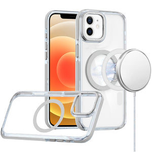 For iPhone 16 Pro 6.3 inch Matching Color Frame Strong Magnetic Ring Circle Transparent HQ Thick Hybrid - White