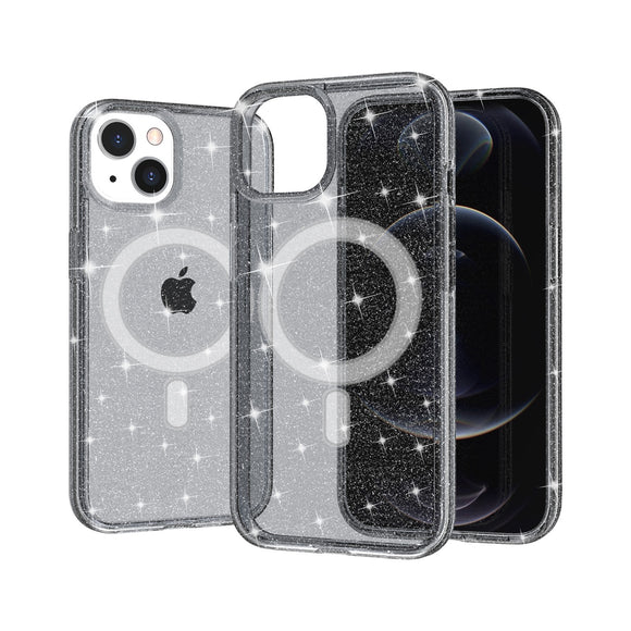 For iPhone 15 Pro Glitter Ultra [Magnetic Circle] Thick 3mm Transparent Hybrid - Smoke
