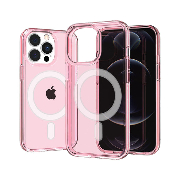 For iP15 Pro Max Sturdy Ultra [Magnetic Circle] Thick 3mm Transparent Hybrid - Pink