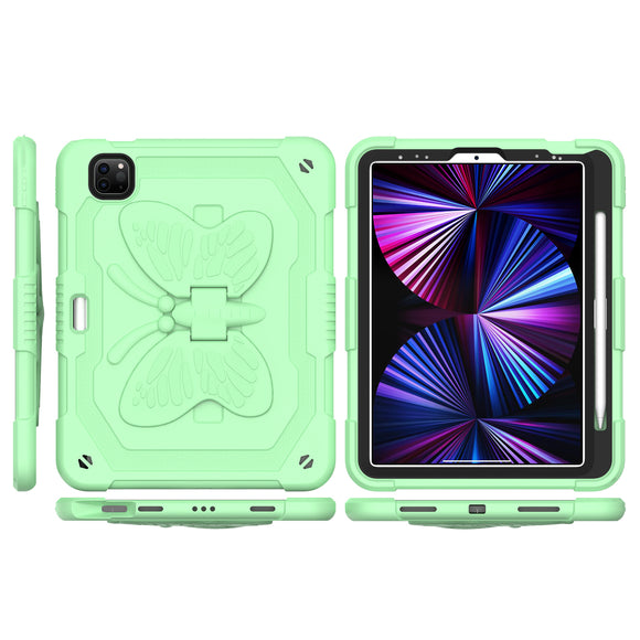 For Apple iPad 10th Gen 2022 Butterfly Kickstand 3in1 Tough Hybrid Case Cover with Shoulder Strap - Light Green