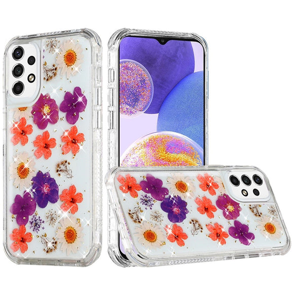 For Samsung A23 5G Beautiful 3in1 Floral Epoxy Design Hybrid Case Cover - D