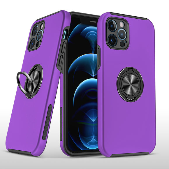 For iPhone 15 Plus CHIEF Oil Painted Magnetic Ring Stand Hybrid Case Cover - dark purple