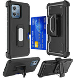 For Motorola G Stylus 5G (MultiCarrier 6.6" 16MP Camera) 2023 CARD Holster with Kickstand Clip Hybrid Case Cover - Black