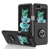 For Samsung Galaxy Z Flip 5 Chief Premium Matte Magnetic Ring Stand Hybrid Case Cover - Black