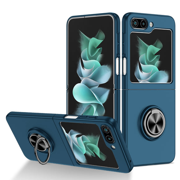 For Samsung Galaxy Z Flip 5 Chief Premium Matte Magnetic Ring Stand Hybrid Case Cover - Navy Blue