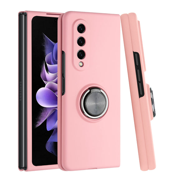For Samsung Galaxy Z Fold3 5G Chief Premium Matte Magnetic Ring Stand Hybrid Case Cover - Pink