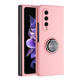 For Samsung Galaxy Z Fold3 5G Chief Premium Matte Magnetic Ring Stand Hybrid Case Cover - Pink