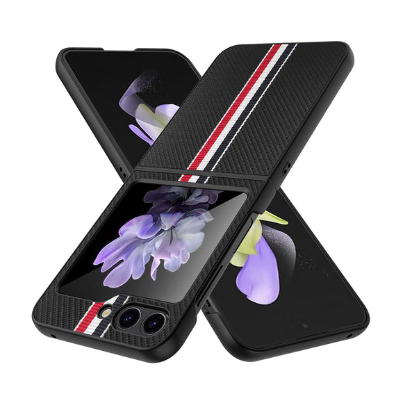 For Samsung Galaxy Z Flip 5 Velvet Fabric Flip Phone Premium PU Vegan Leather Cover Case - Black