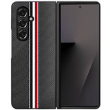 For Samsung Z Fold 7 Velvet Fabric Flip Phone Premium PU Vegan Leather Cover Case - Black