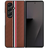 For Samsung Z Fold 7 Velvet Fabric Flip Phone Premium PU Vegan Leather Cover Case - Brown