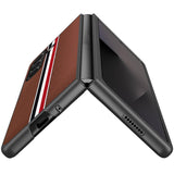 For Samsung Z Fold 7 Velvet Fabric Flip Phone Premium PU Vegan Leather Cover Case - Brown