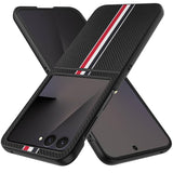 For Samsung Z Flip 7 Velvet Fabric Flip Phone Premium PU Vegan Leather Cover Case - Black