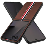 For Samsung Z Flip 7 Velvet Fabric Flip Phone Premium PU Vegan Leather Cover Case - Brown