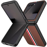 For Samsung Z Flip 7 Velvet Fabric Flip Phone Premium PU Vegan Leather Cover Case - Brown