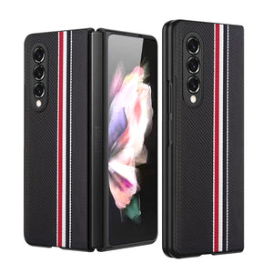 For Samsung Galaxy Z Fold3 5G Velvet Fabric Flip Phone Premium PU Vegan Leather Cover Case - Black