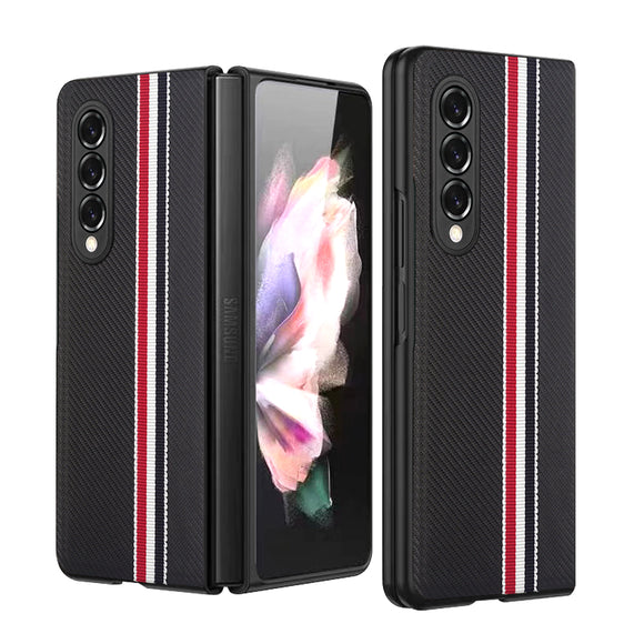 For Samsung Galaxy Z Fold 5 Velvet Fabric Flip Phone Premium PU Vegan Leather Cover Case - Black
