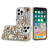 For Apple iPhone 14 6.1" Full Diamond with Ornaments Case Cover - Crystal Five Ornament Floral