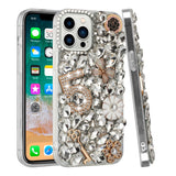 For Apple iPhone 14 6.1" Full Diamond with Ornaments Case Cover - Crystal Five Ornament Floral