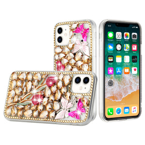 For Apple iPhone 14 PRO MAX 6.7" Full Diamond with Ornaments Case Cover - Gold Exquisite Garden