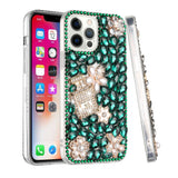 For Apple iPhone 11 (XI6.1) Full Diamond with Ornaments Case Cover - Pearl Flowers with Perfume Green